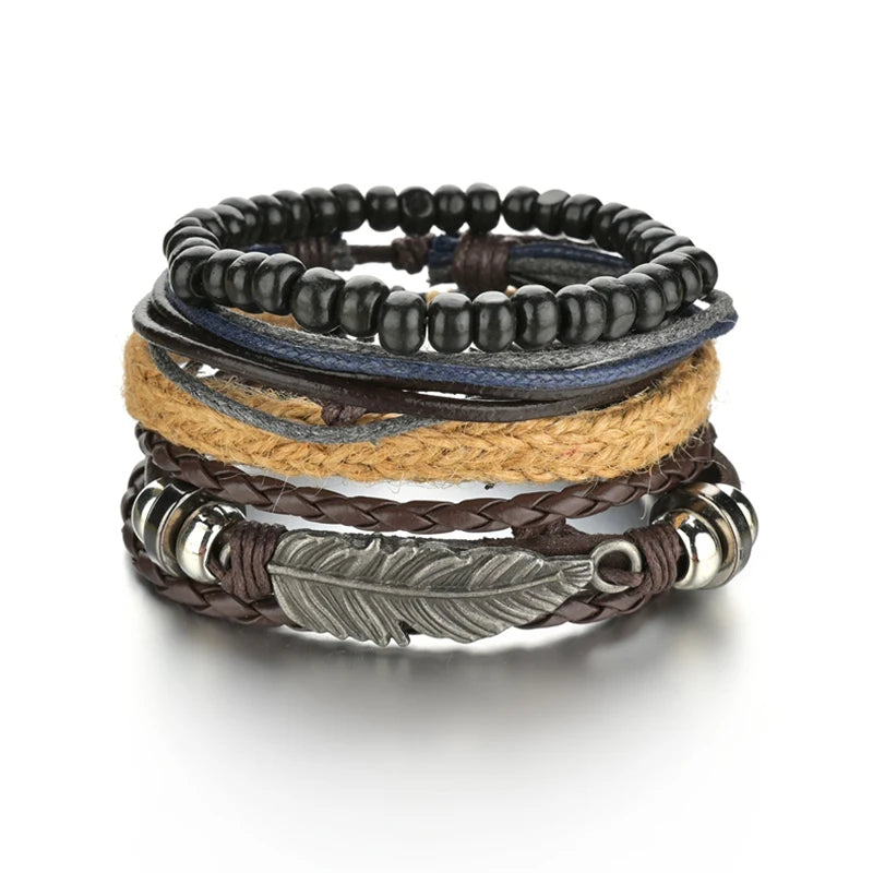 Multilayer Black Leather Jewelry Charm. Bracelets & Bangles for Men. - BLAKESTORE-NG