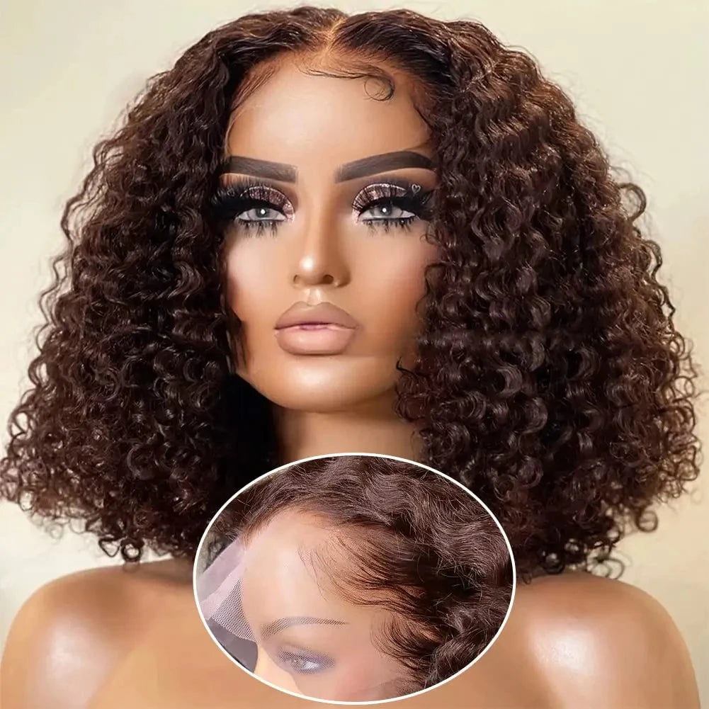 Dark Brown Bob Wigs Water Wave 200% Density - BLAKESTORE-NG