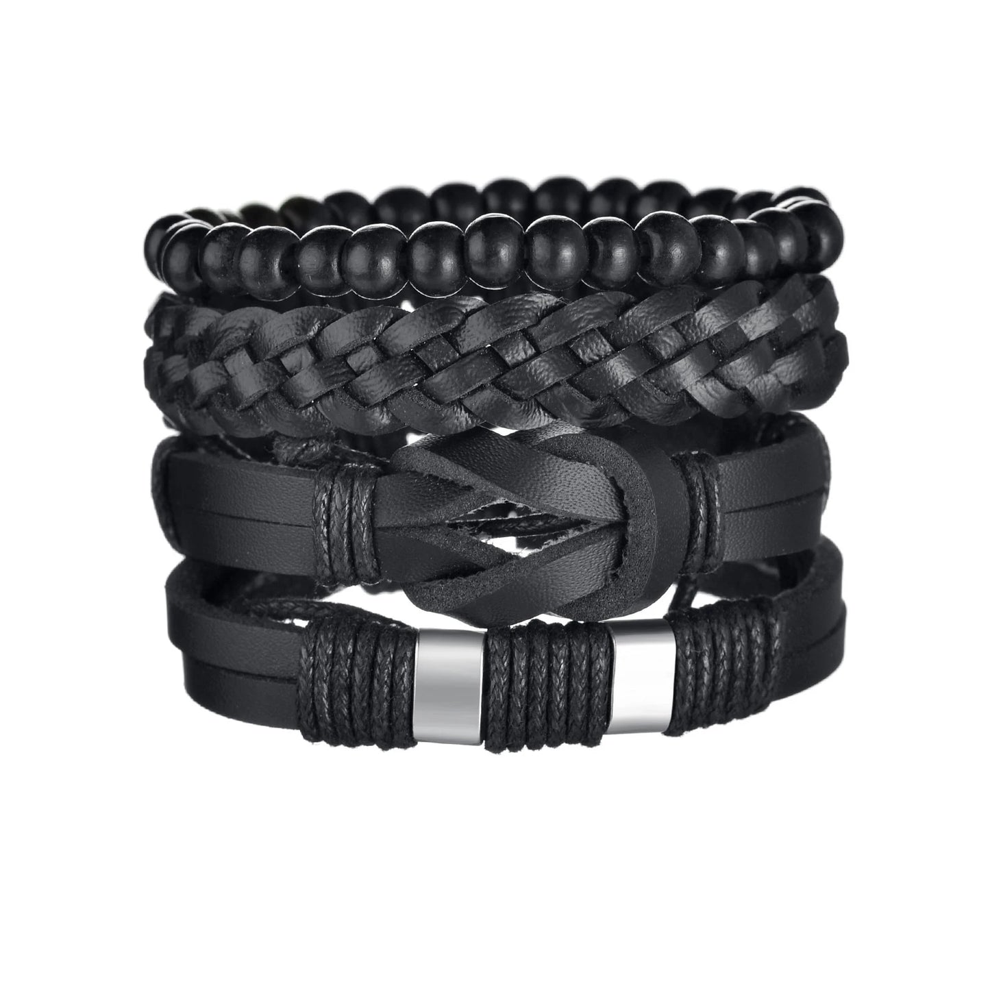 Multilayer Black Leather Jewelry Charm. Bracelets & Bangles for Men. - BLAKESTORE-NG
