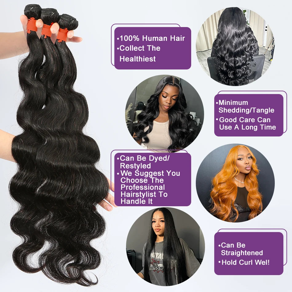 100% Unprocessed Human Hair 30-40 Inch Body Wave.