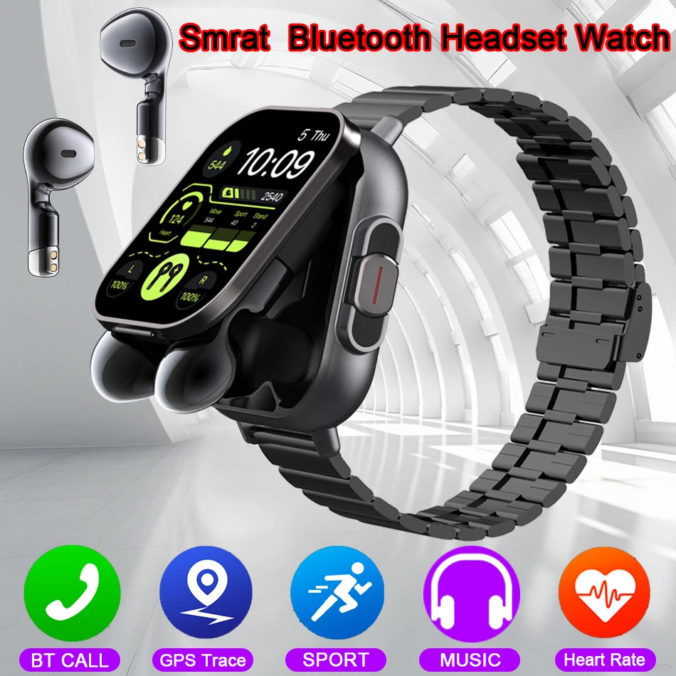 Smart Watch 2 in 1 With Enclosed Earphone. Smartwatch Bluetooth Call Men Watch GPS. Track Heart Rate Monitor. Play Music SmartWatch - BLAKESTORE-NG