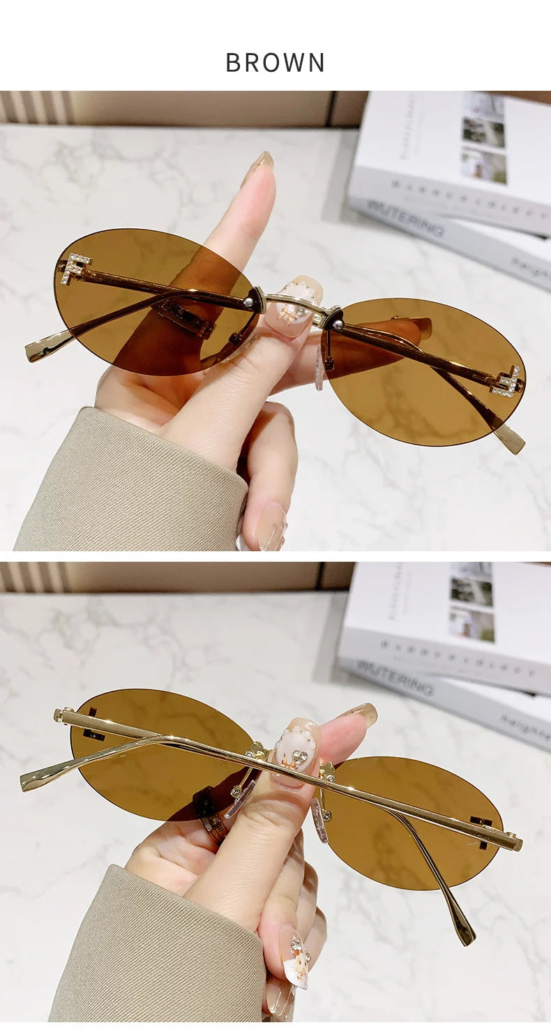 Unisex Retro Oval Rimless Sunglasses.