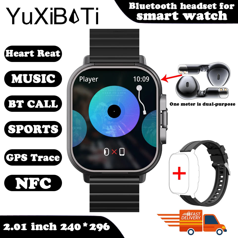 Smart Watch 2 in 1 With Enclosed Earphone. Smartwatch Bluetooth Call Men Watch GPS. Track Heart Rate Monitor. Play Music SmartWatch - BLAKESTORE-NG
