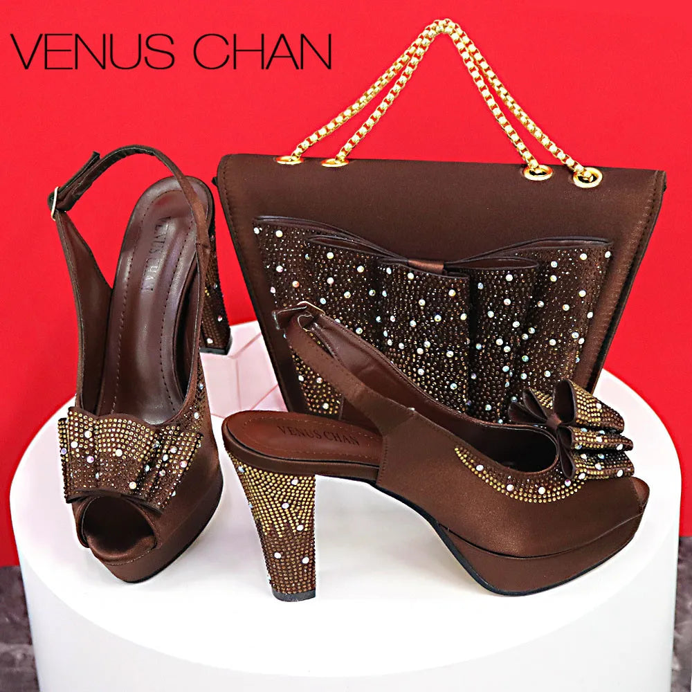 Thin Heels Ladies Shoes and Bag Matching Bag Set For Women Wedding Party.