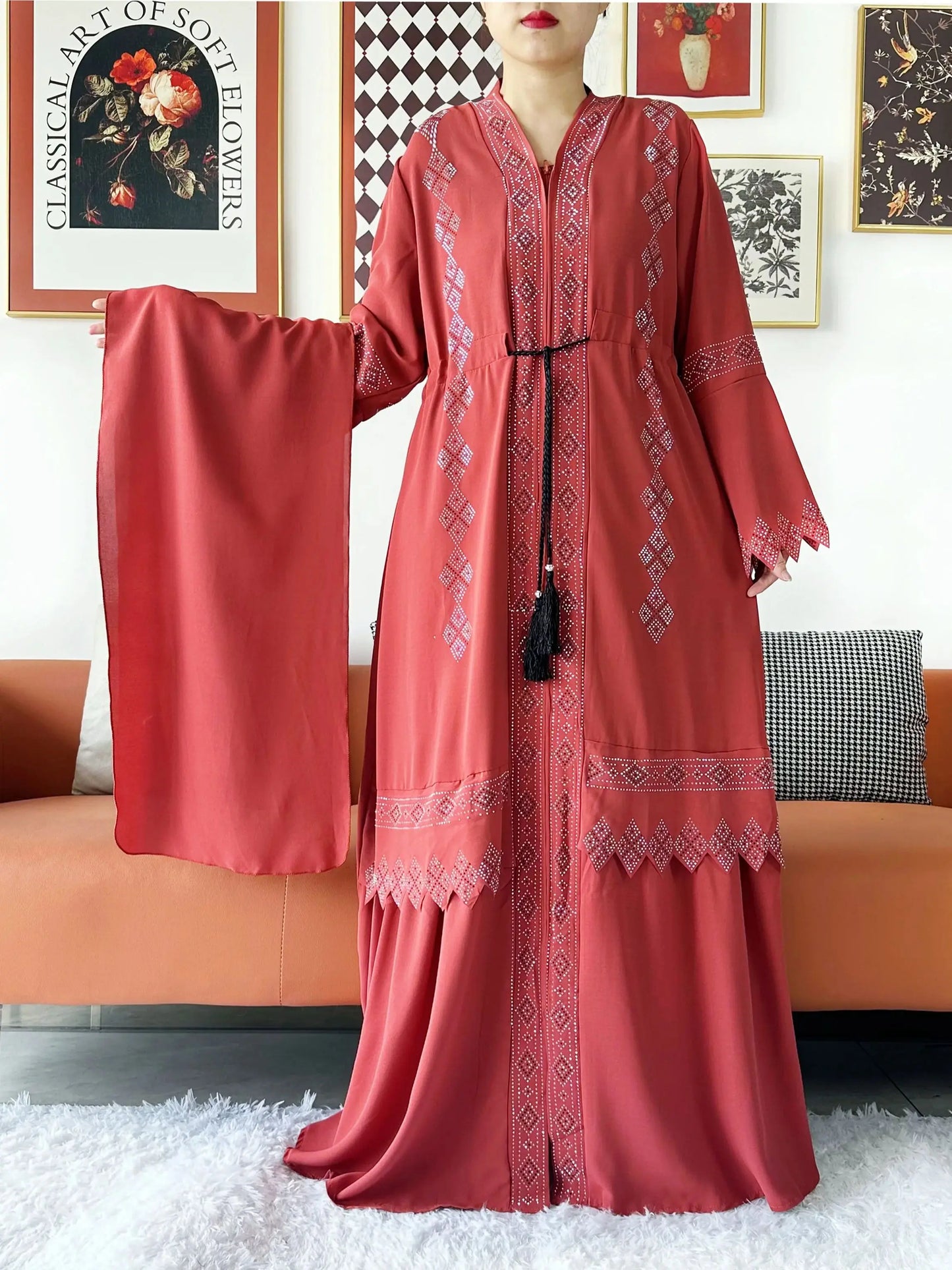 Luxury Design Open Abaya Muslim Women Dress.