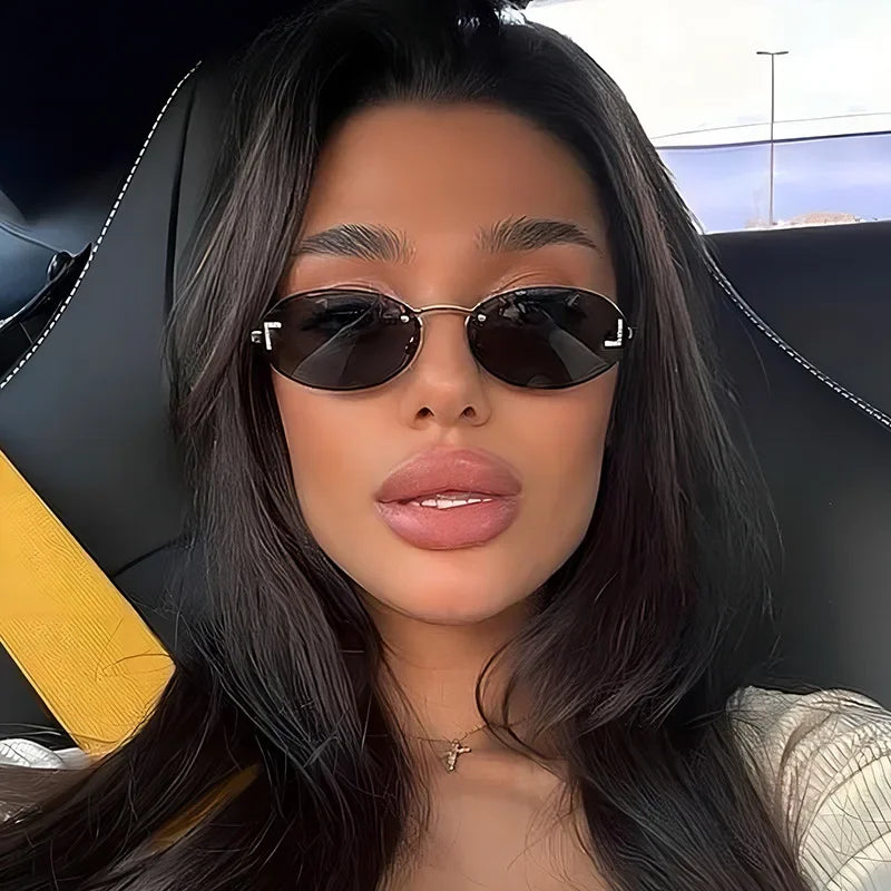 Unisex Retro Oval Rimless Sunglasses.