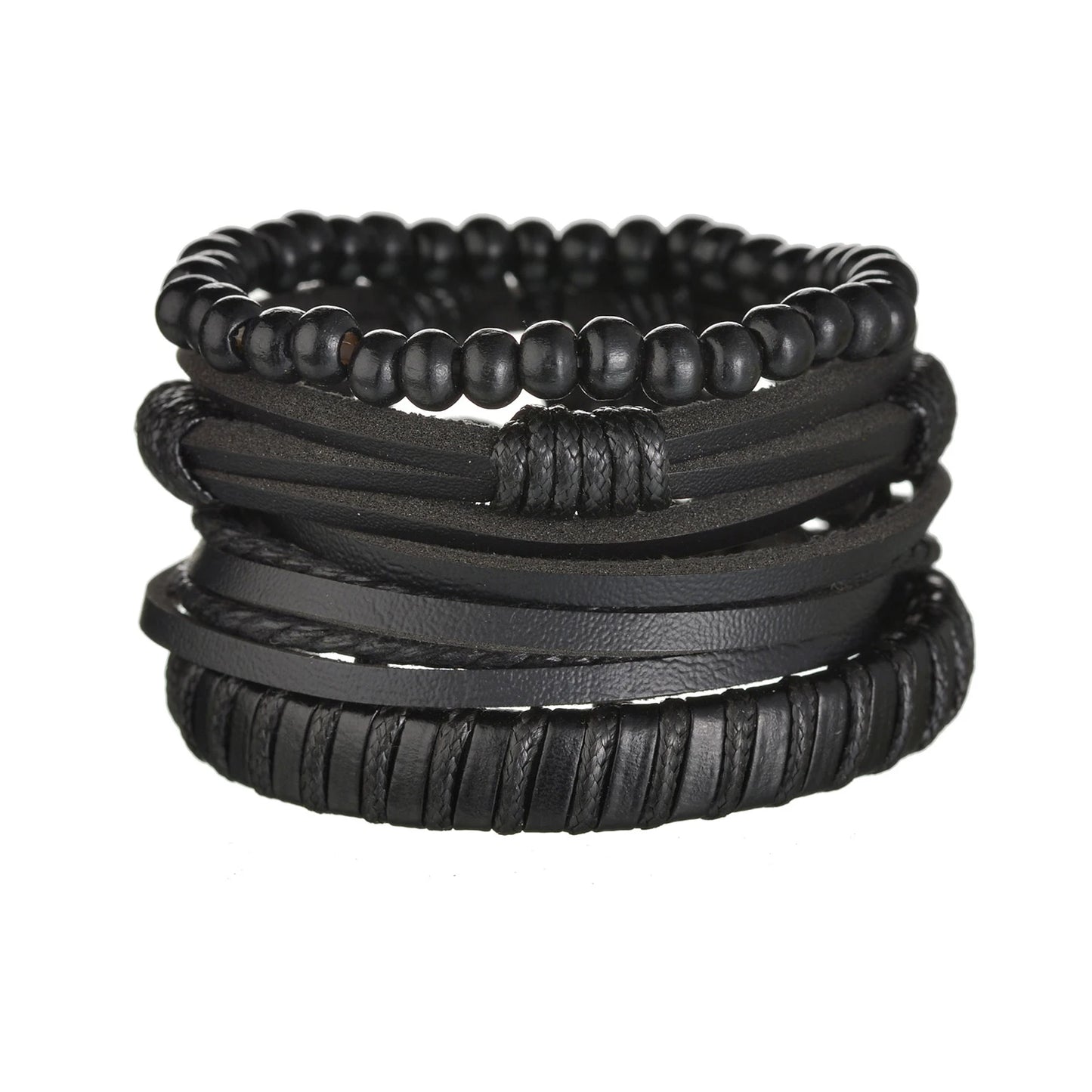 Multilayer Black Leather Jewelry Charm. Bracelets & Bangles for Men. - BLAKESTORE-NG