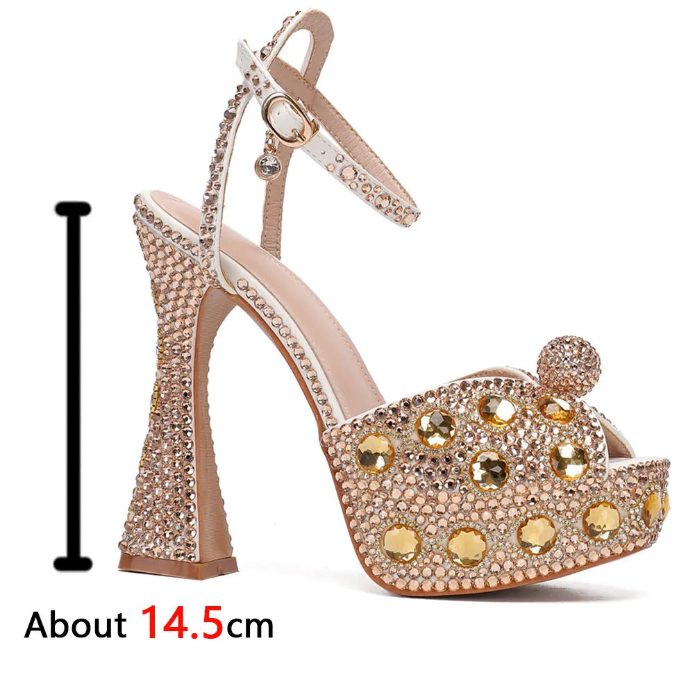 Beaded Thick Heel Platform Sandals For Women.