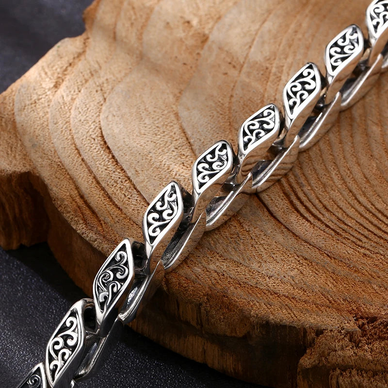 Men's S925 Silver Retro Bar Bracelets.
