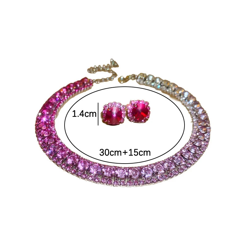 Luxury Crystal Necklace Earrings Set For Women.
