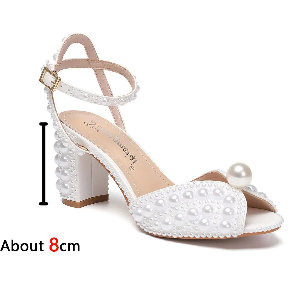 Beaded Thick Heel Platform Sandals For Women.