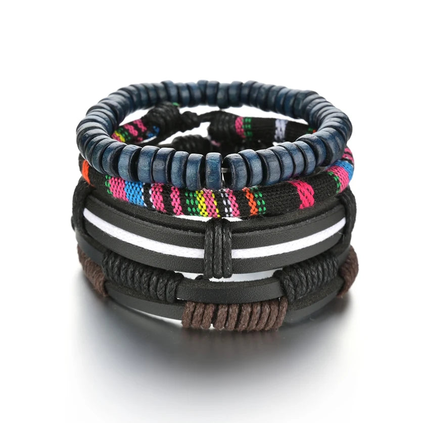 Multilayer Black Leather Jewelry Charm. Bracelets & Bangles for Men. - BLAKESTORE-NG