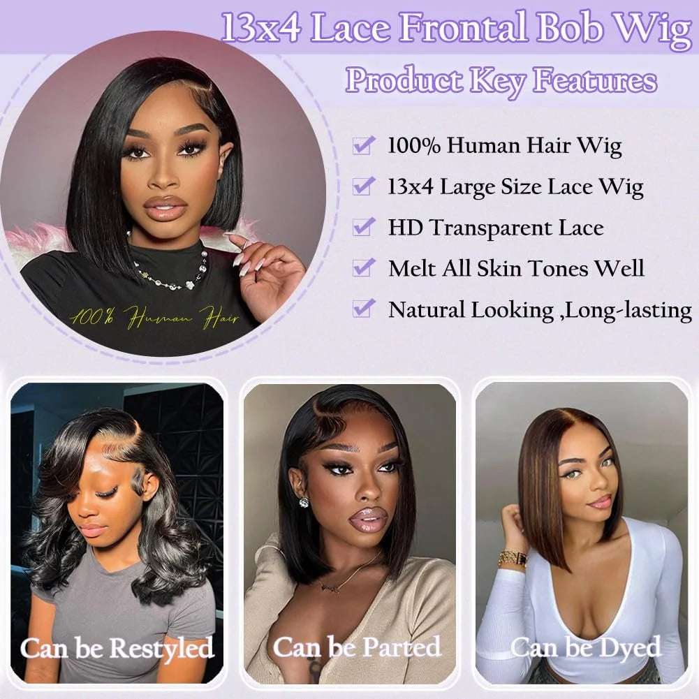 Bob Wig 13x4 HD Transparent Bone Straight Lace Frontal Wig.