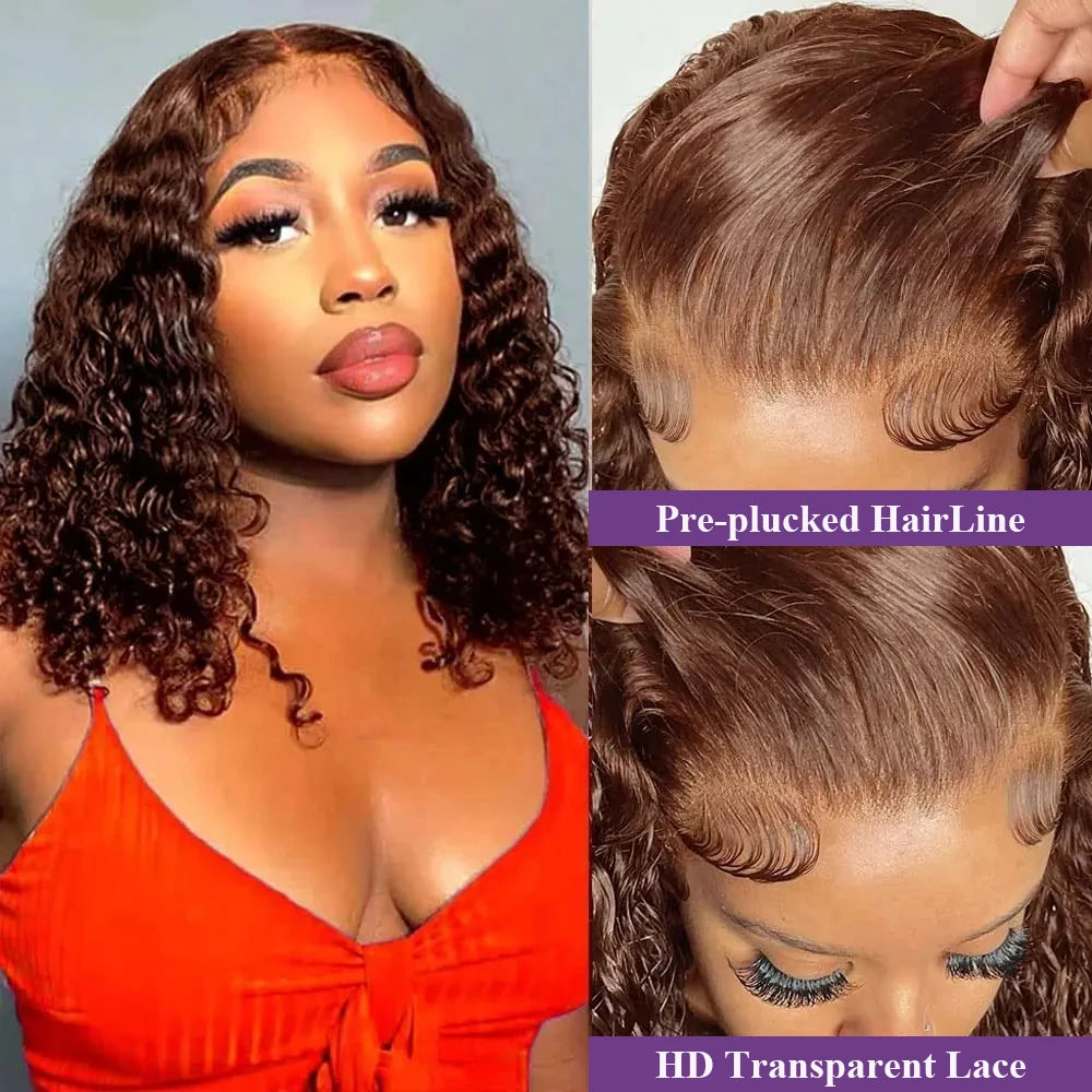 Dark Brown Bob Wigs Water Wave 200% Density - BLAKESTORE-NG