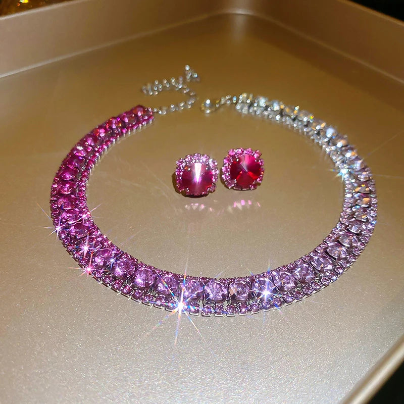 Luxury Crystal Necklace Earrings Set For Women.