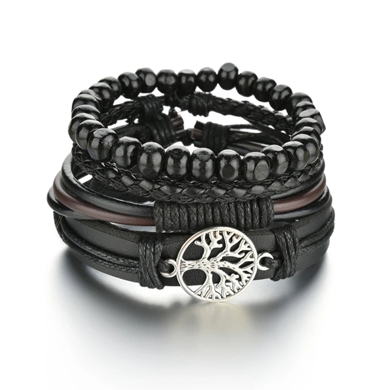 Multilayer Black Leather Jewelry Charm. Bracelets & Bangles for Men. - BLAKESTORE-NG