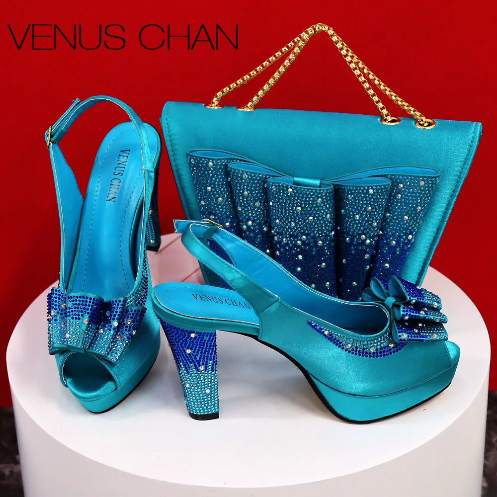 Thin Heels Ladies Shoes and Bag Matching Bag Set For Women Wedding Party.