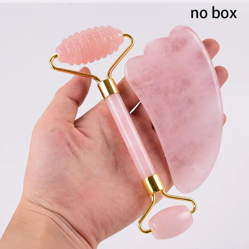 BLAKESTORE-NG Facial Massager 2 pcs 1 Rose Quartz Gua Sha & Face Massage Roller – Natural Facial Sculpting & Anti-Wrinkle Tool