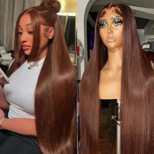 BLAKESTORE-NG Hair Extension Swiss Lace 36” Chocolate Brown HD Bone Straight Wig