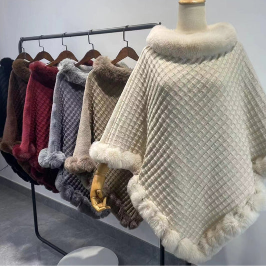 Women Winter Fur Cloak Shawl Outerwear - BLAKESTORE-NG