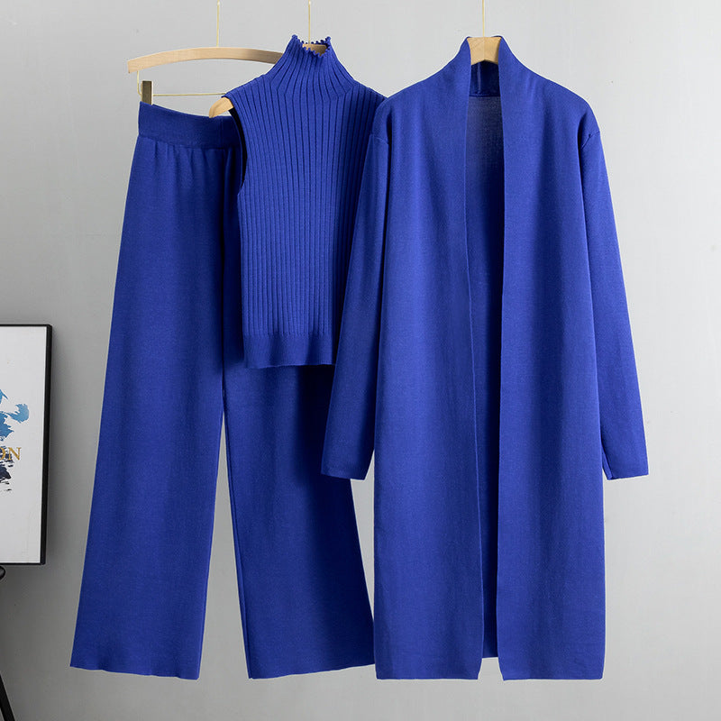 3 Pcs Suits Long Cardigan with Vest and Pants - BLAKESTORE-NG