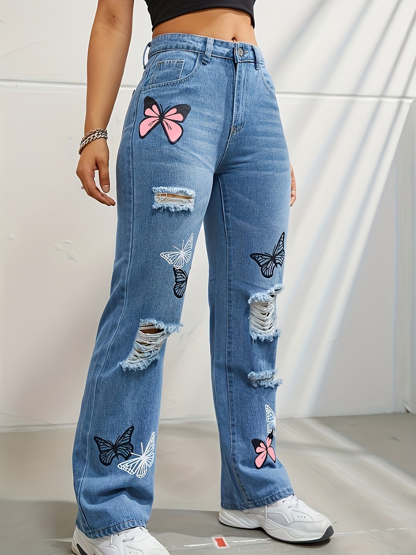 Trendy High Waisted Butterfly Leg Jeans For Women - BLAKESTORE-NG