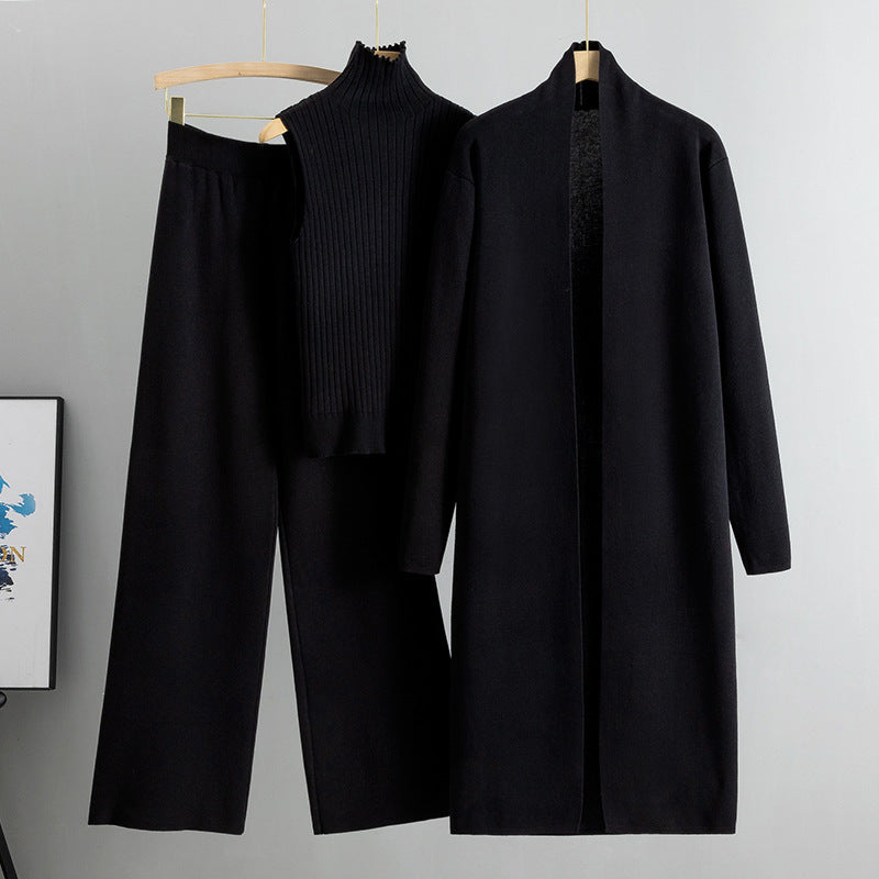 3 Pcs Suits Long Cardigan with Vest and Pants - BLAKESTORE-NG