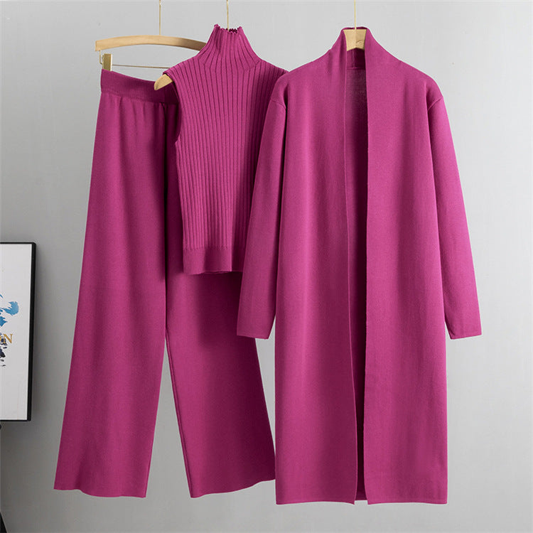 3 Pcs Suits Long Cardigan with Vest and Pants - BLAKESTORE-NG