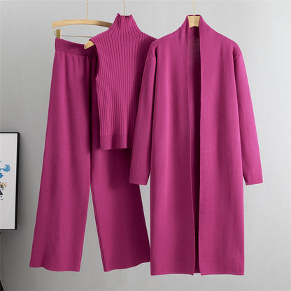 3 Pcs Suits Long Cardigan with Vest and Pants - BLAKESTORE-NG