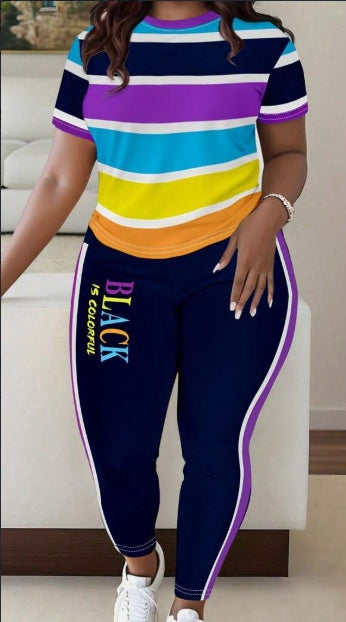 Women Striped T-Shirt And Pants Casual Set - BLAKESTORE-NG