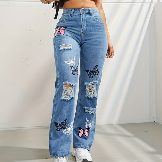 Trendy High Waisted Butterfly Leg Jeans For Women - BLAKESTORE-NG