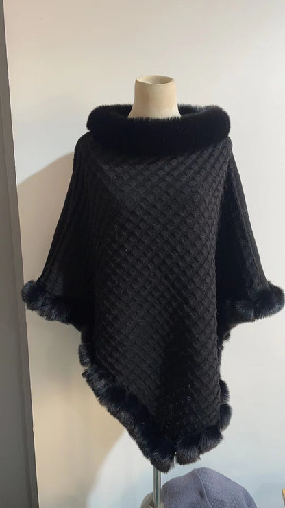 Women Winter Fur Cloak Shawl Outerwear - BLAKESTORE-NG