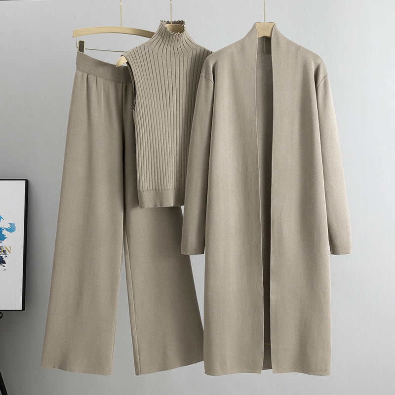 3 Pcs Suits Long Cardigan with Vest and Pants - BLAKESTORE-NG