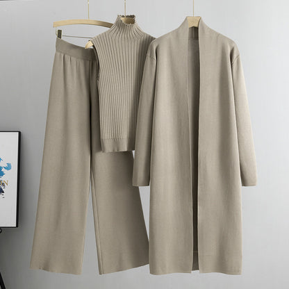 3 Pcs Suits Long Cardigan with Vest and Pants - BLAKESTORE-NG
