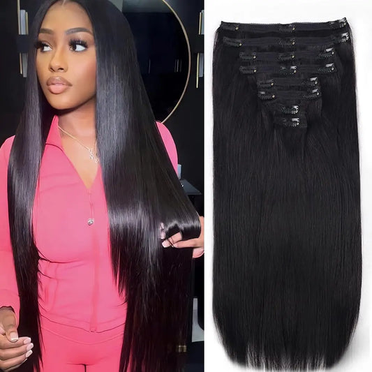 Straight Clip in Hair Extensions Real Human Hair.