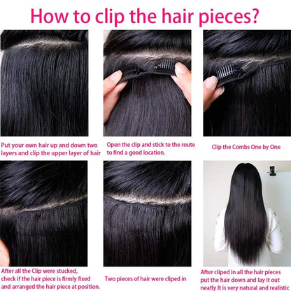 Straight Clip in Hair Extensions Real Human Hair.