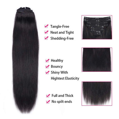 Straight Clip in Hair Extensions Real Human Hair.
