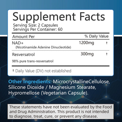 NAD+Supplements - with Resveratrol - Natural Energy Supplement. - BLAKESTORE-NG