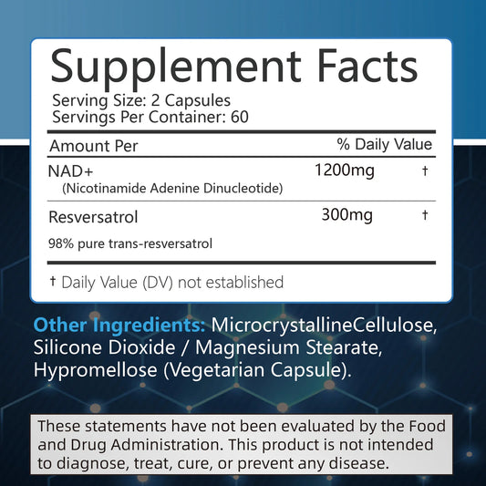 NAD+Supplements - with Resveratrol - Natural Energy Supplement. - BLAKESTORE-NG