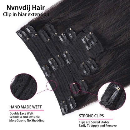 Straight Clip in Hair Extensions Real Human Hair.