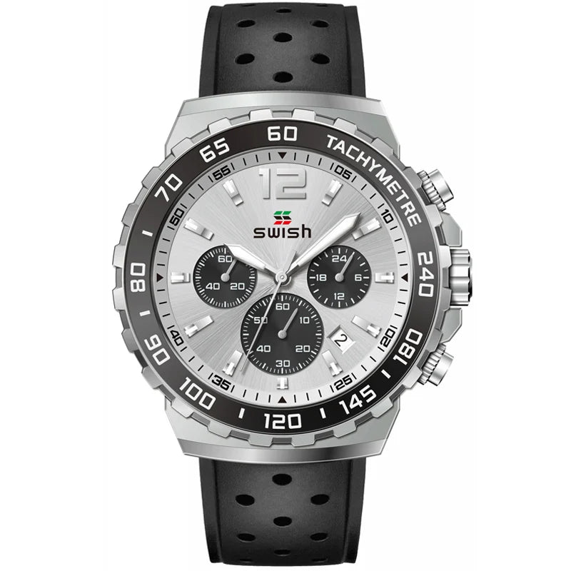 Sport Quartz Men Watch Silver Dial Chronograph Date - BLAKESTORE-NG