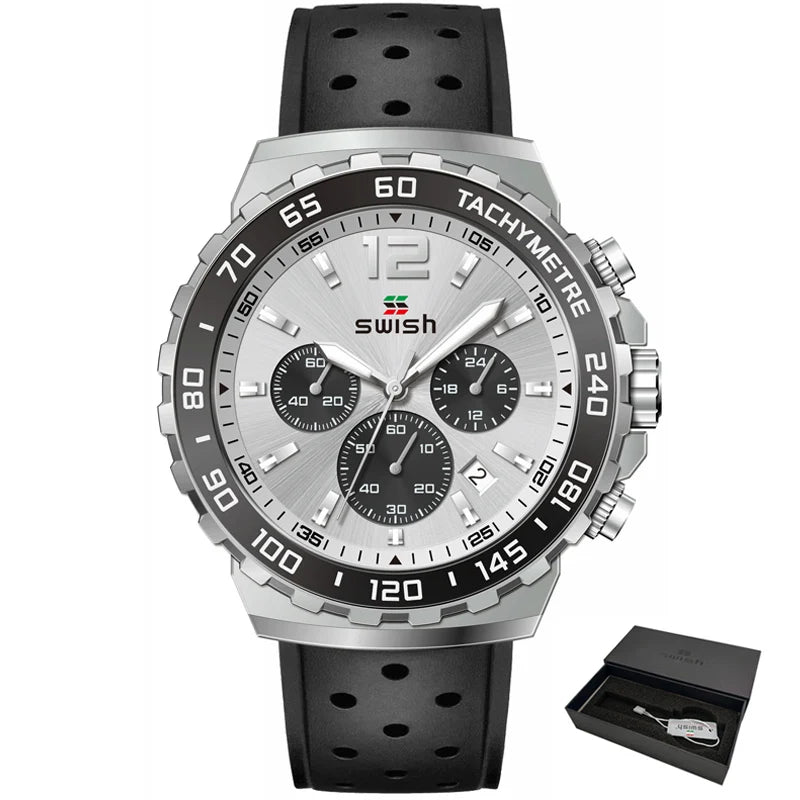 Sport Quartz Men Watch Silver Dial Chronograph Date - BLAKESTORE-NG