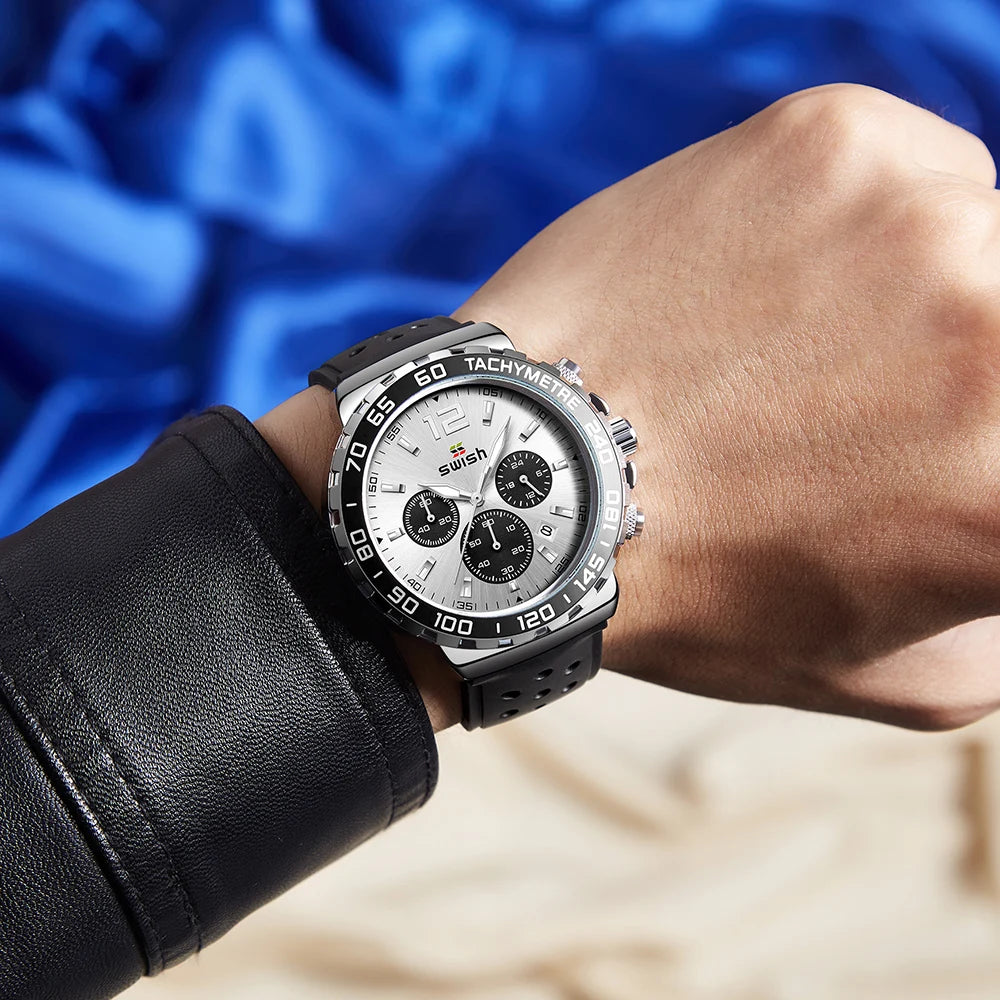 Sport Quartz Men Watch Silver Dial Chronograph Date - BLAKESTORE-NG