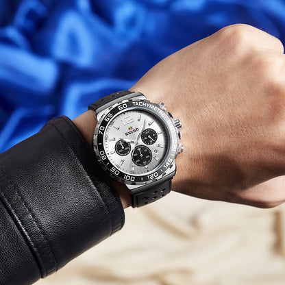Sport Quartz Men Watch Silver Dial Chronograph Date - BLAKESTORE-NG
