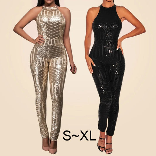 Sequin Off Shoulder O-neck Jumpsuit.