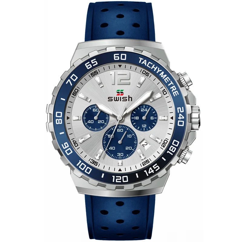 Sport Quartz Men Watch Silver Dial Chronograph Date - BLAKESTORE-NG