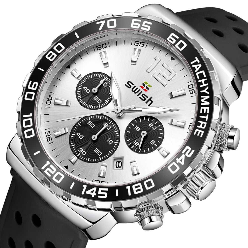 Sport Quartz Men Watch Silver Dial Chronograph Date - BLAKESTORE-NG