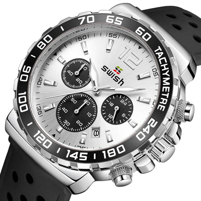 Sport Quartz Men Watch Silver Dial Chronograph Date - BLAKESTORE-NG