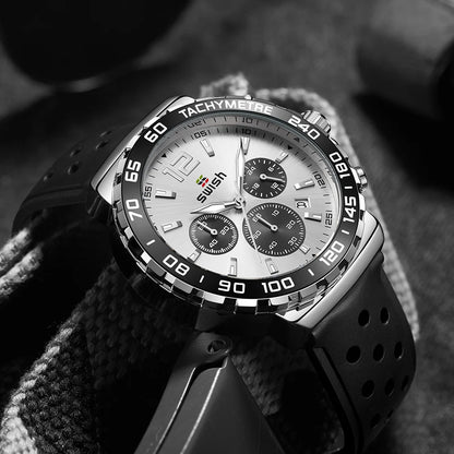 Sport Quartz Men Watch Silver Dial Chronograph Date - BLAKESTORE-NG