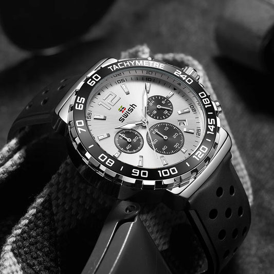 Sport Quartz Men Watch Silver Dial Chronograph Date - BLAKESTORE-NG